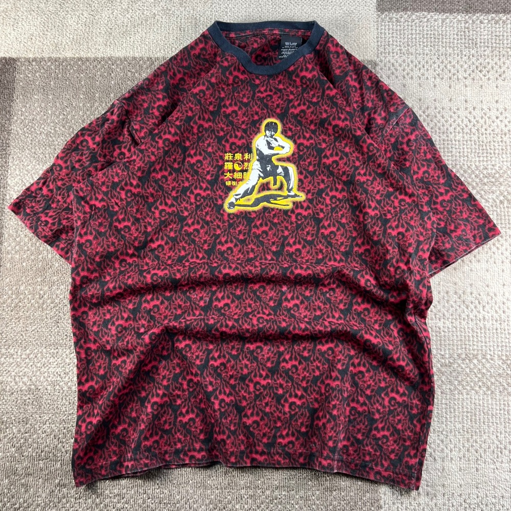 Vintage Made in USA Martial Arts Bruce Lee Jackie Chan AOP Flame T-Shirt Mens L